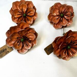 Pier 1 Enamelware Metal Pink Floral Napkin Rings Set of 4